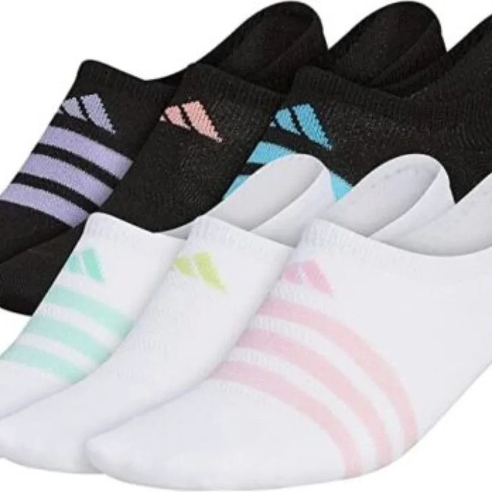 🆕 Adidas FZ7078 Girls 6 Pack Superlite No Show Socks Size Large 3Y - 9